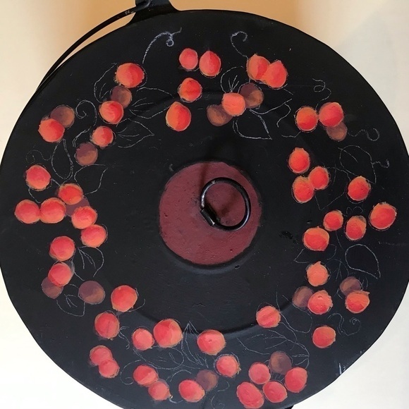 Cottagecore Hand painted Toleware Tin Bucket w/ Lid, Features a Fruit Motif - Picture 7 of 16